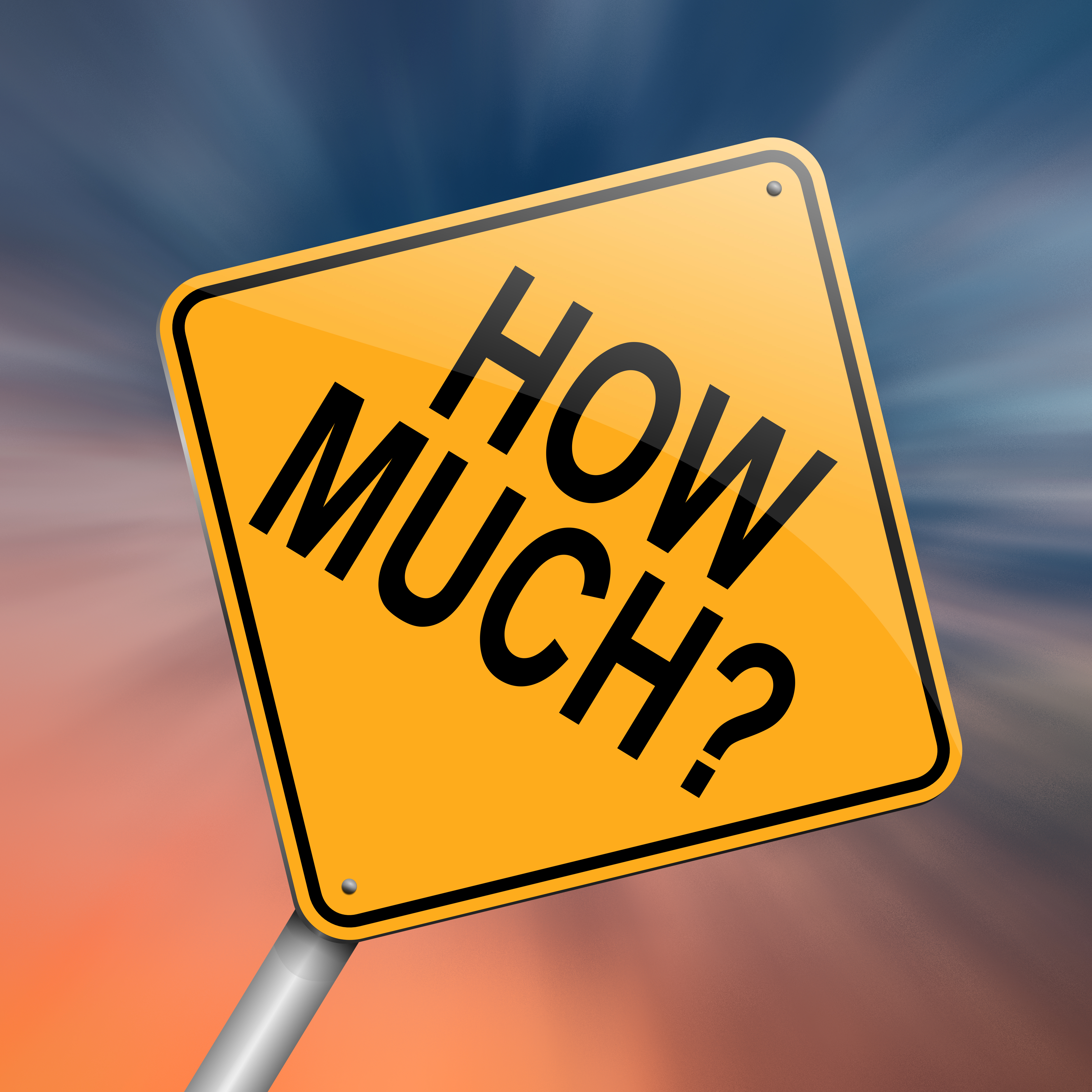 The words "how much?" on a yield sign to show double meaning of the cost of conflict.